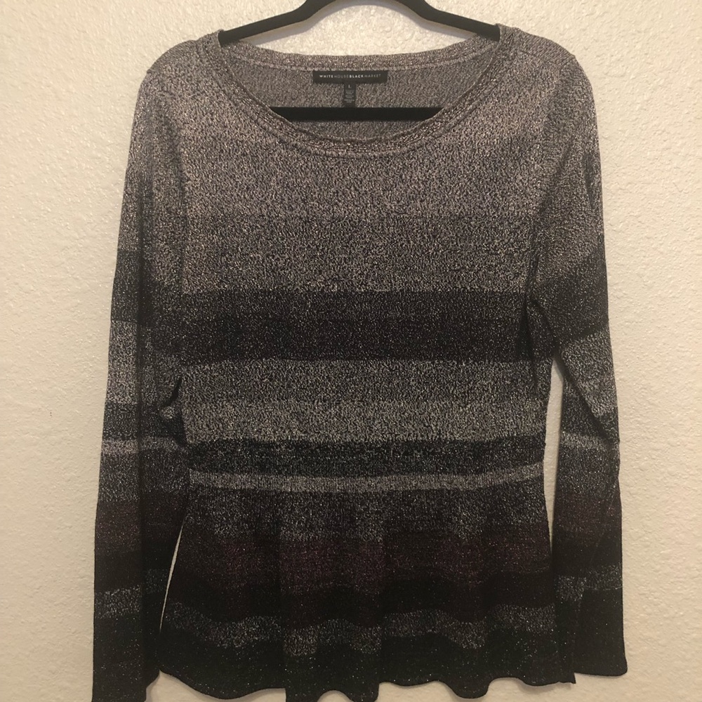 Metalic L/S sweater.  Pink, Blk, grey, rose stripe